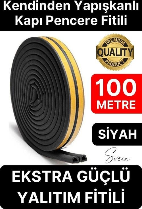 Kalın Kauçuk 2x50=100 mt Ekstra Uzun Siyah Kapı Pencere Fitili Soğuk Koruyucu Geçirmez İzolasyon