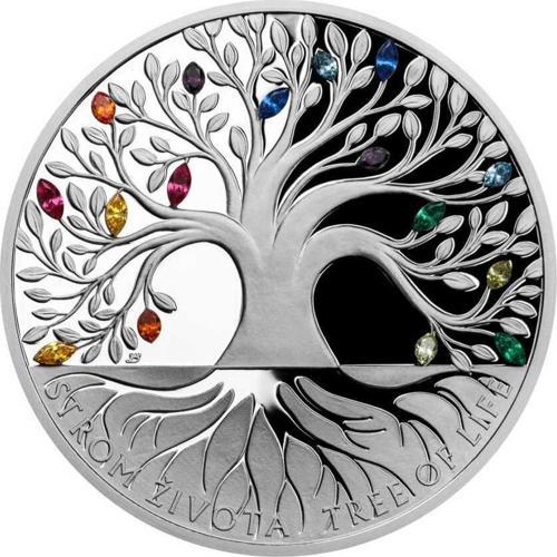 Gökkuşağı Yaşam Ağacı Kristal Taşlı Gümüş Sikke Coin