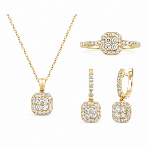 Baget Kare Kadın Gümüş Set Gold S50GB 925