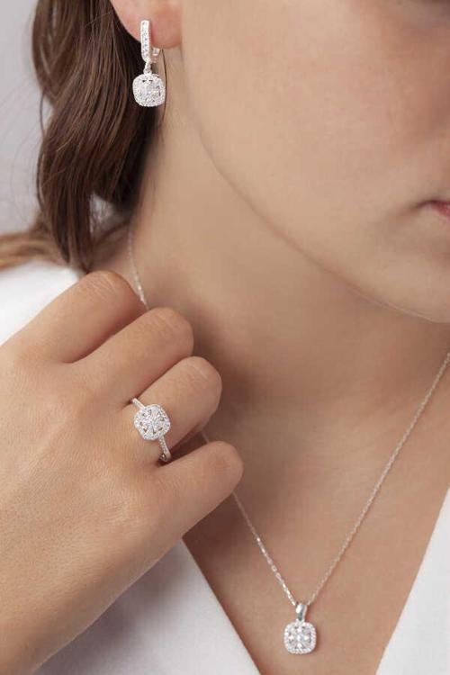 Kare Baget Model Gümüş Set S46KB 925