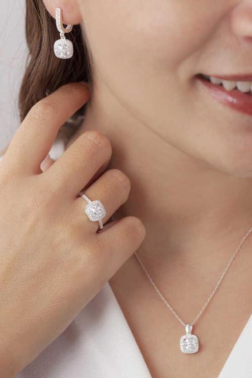 Baget Kare Kadın Gümüş SetS50KB 925