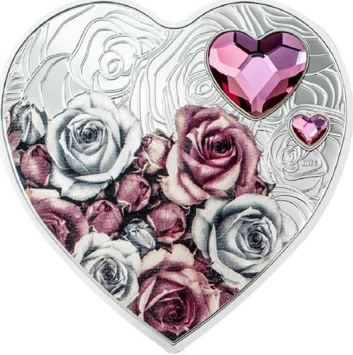 Pembe Taşlı Aşk Gülleri Gümüş Sikke Coin