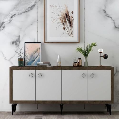 DemonteHome Dört Kapakli 150 Cm Selendh Konsol Cevi̇z-Beyaz
