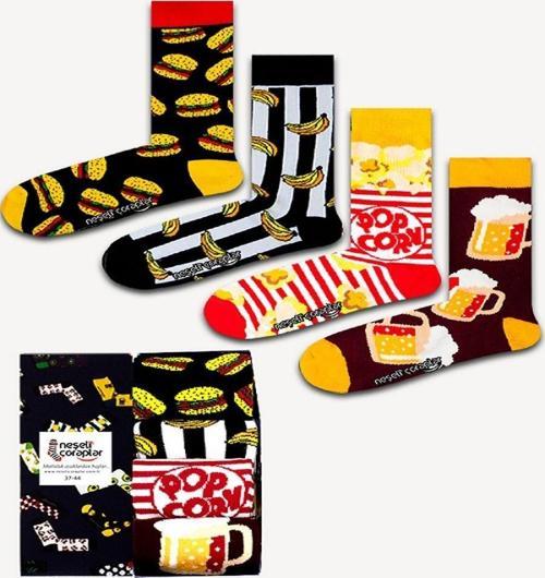 4'Lü Popcorn Renkli Çorap Set