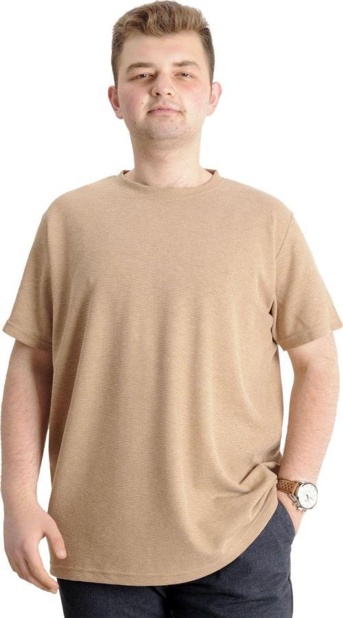 Büyük Beden Erkek T-Shirt Bisiklet Yaka Waffle 20033 Bej