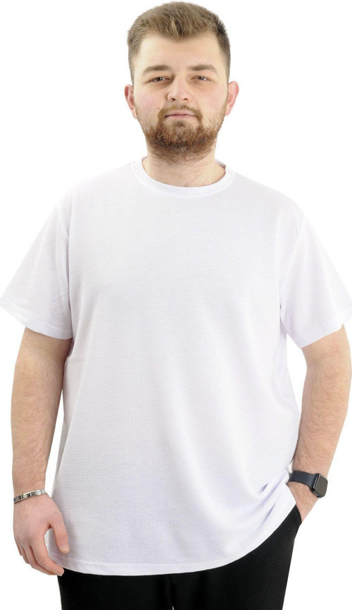 Büyük Beden Erkek T-Shirt Bisiklet Yaka Waffle 20033 Beyaz