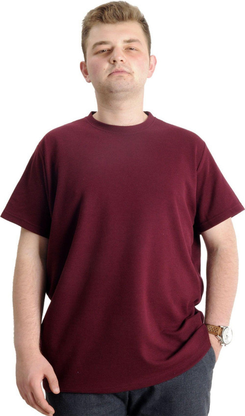 Büyük Beden Erkek T-Shirt Bisiklet Yaka Waffle 20033 Bordo