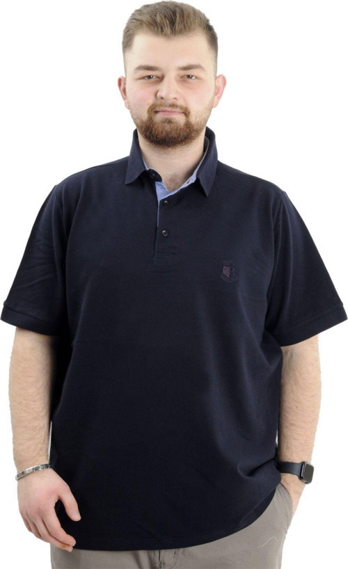 Battal Beden Erkek Tshirt Polo Yaka Nakışlı Klasik Pike 20553 Lacivert