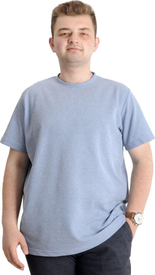 Büyük Beden Erkek T-Shirt Bisiklet Yaka Waffle 20033 Mavi