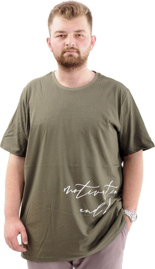 Battal Beden Erkek Pamuklu T-Shirt Yumuşak Dokulu Baskılı Belıef U24085 Haki