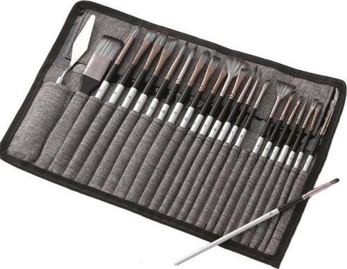 24 Adet Profesyonel Boya Fırça Seti Gri
