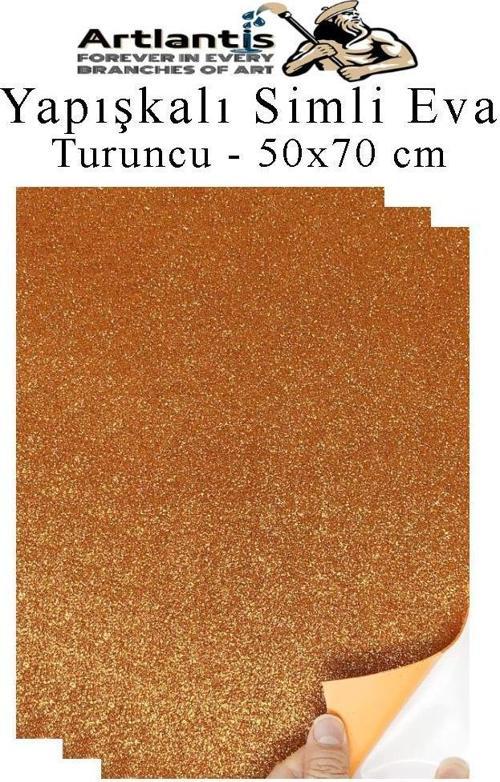 Turuncu Yapışkanlı Simli Eva 50x70 cm 3 Adet Simli Yapışkanlı Eva Süngeri Okul Kreş Anasınıfı Elişi Etkinlikleri Hobi
