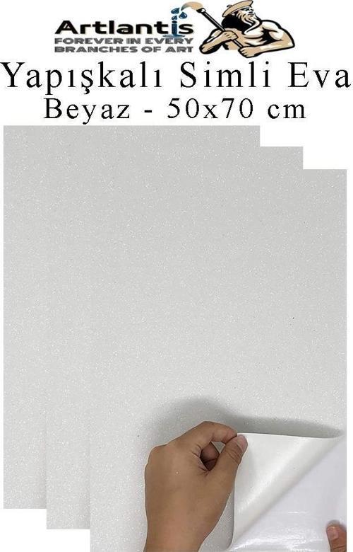 Beyaz Yapışkanlı Simli Eva 50x70 cm 3 Adet Simli Yapışkanlı Eva Süngeri Okul Kreş Anasınıfı Elişi Etkinlikleri Hobi