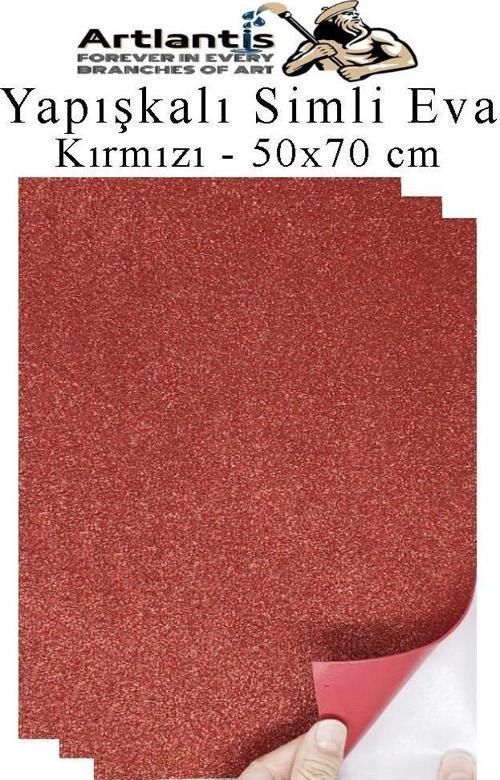 Kırmızı Yapışkanlı Simli Eva 50x70 cm 3 Adet Simli Yapışkanlı Eva Süngeri Okul Kreş Anasınıfı Elişi Etkinlikleri Hobi