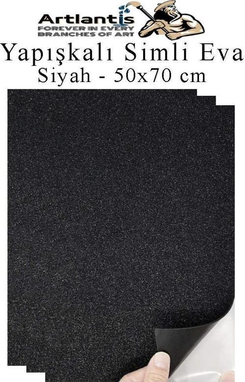 Siyah Yapışkanlı Simli Eva 50x70 cm 3 Adet Simli Yapışkanlı Eva Süngeri Okul Kreş Anasınıfı Elişi Etkinlikleri Hobi