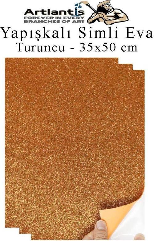 Turuncu Yapışkanlı Simli Eva 35x50 cm 3 Adet Simli Yapışkanlı Eva Süngeri Okul Kreş Anasınıfı Elişi Etkinlikleri Hobi