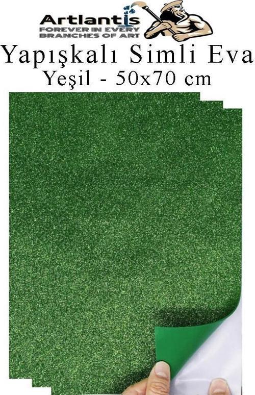 Yeşil Yapışkanlı Simli Eva 50x70 cm 3 Adet Simli Yapışkanlı Eva Süngeri Okul Kreş Anasınıfı Elişi Etkinlikleri Hobi