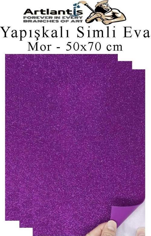 Mor Yapışkanlı Simli Eva 50x70 cm 3 Adet Simli Yapışkanlı Eva Süngeri Okul Kreş Anasınıfı Elişi Etkinlikleri Hobi