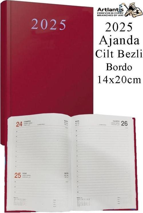 2025 Ajanda 14x20 cm Çizgili Cilt Bezli Dikişli 1 Adet Günlük Planlayıcı Cilt Bezi Ciltli Ajanda 2025 Ofis Okul Büro