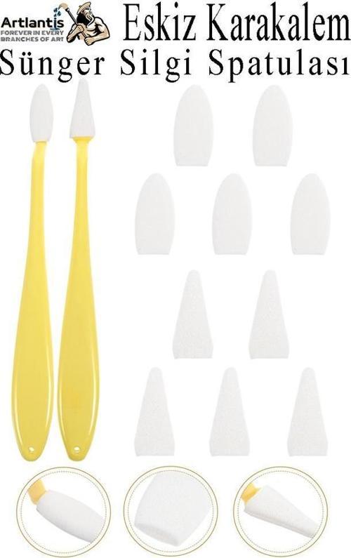 Sünger Silgi Satula 12 Parça 1 Paket Karakalem Eskiz Karıştırıcı Dağıtıcı Sünger Silici Sileceği Spatulası
