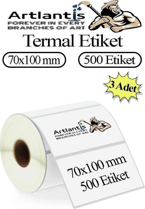 70x100 mm Barkod Etiketi Yapışkanlı 3 Adet Rulo Etiket Termal Barkot Terazi Etiketi 500 lü Barkod Yazıcılarına Uyumludur