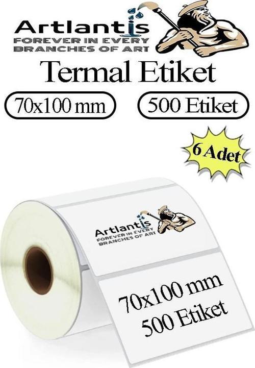 70x100 mm Barkod Etiketi Yapışkanlı 6 Adet Rulo Etiket Termal Barkot Terazi Etiketi 500 lü Barkod Yazıcılarına Uyumludur