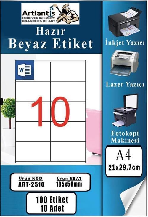 A4 Hazır Etiket 105x56 mm 10 Sayfa 1 Paket 10 lu Kendinden Yapışkanlı Fotokopi Lazer İnkjet Kağıdı Yazıcılar İçin Uyumlu