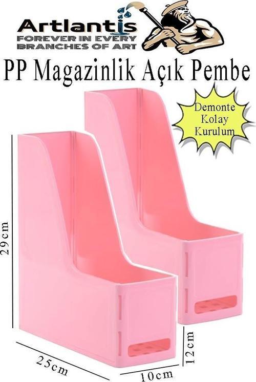 Açık Pembe Magazinlik Demonte Plastik 2 Adet Plastik Kutu Klasörü Magazinlik A4 Dosya ve Masa Düzenleyici Sınıf Ev Ofis