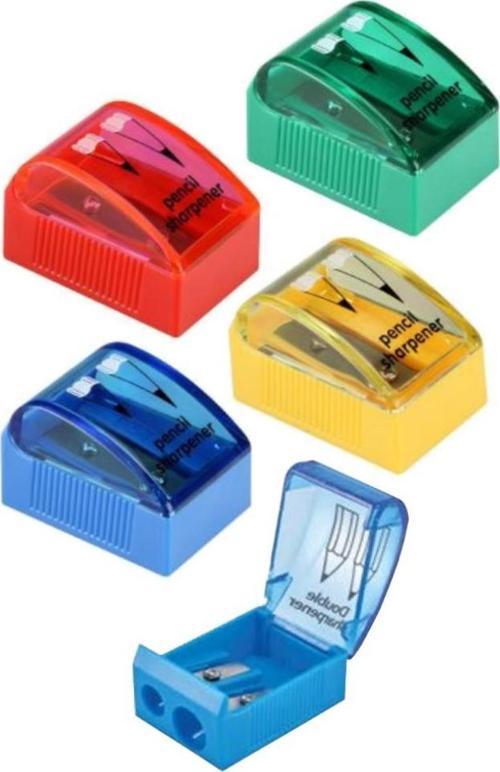 Kalemtıraş Çift Bıçaklı Hazneli 4 Lü 1 Paket İki Bçaklı Kalemtıraş Jumbo Kurşun Kalem Kalem Açaçagı Plastik Kapaklı