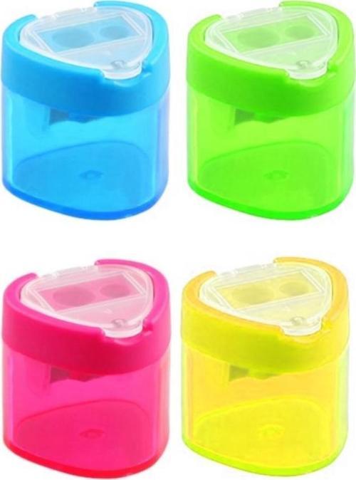 Kalemtıraş Çift Bıçaklı Hazneli 4 Renk 1 Paket Study Üçgen Kapaklı İki Bıçaklı Jumbo Kalemtıraş Kalem Açaçagı Plastik
