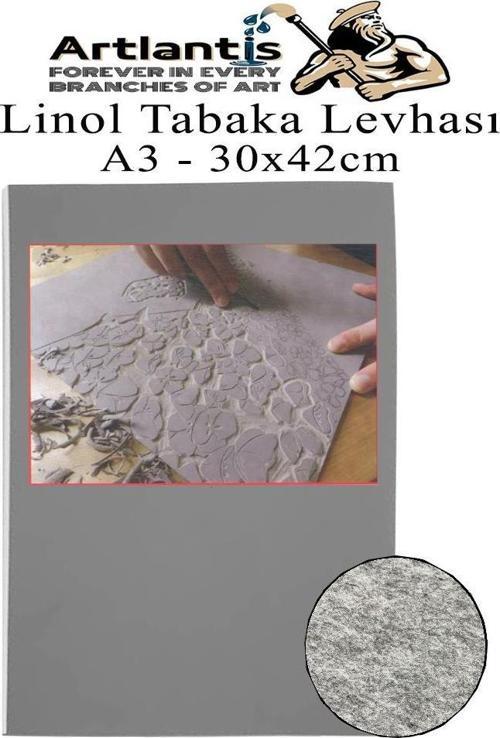 Linol Tabaka Levhası A3 30X42 cm 2mm Gri 1 Adet Linolyum Tabaka Gri Linol Muşamba Baslı Levha