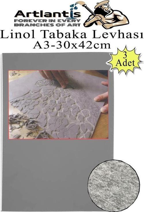 Linol Tabaka Levhası A3 30X42 cm 2mm Gri 3 Adet Linolyum Tabaka Gri Linol Muşamba Baslı Levha