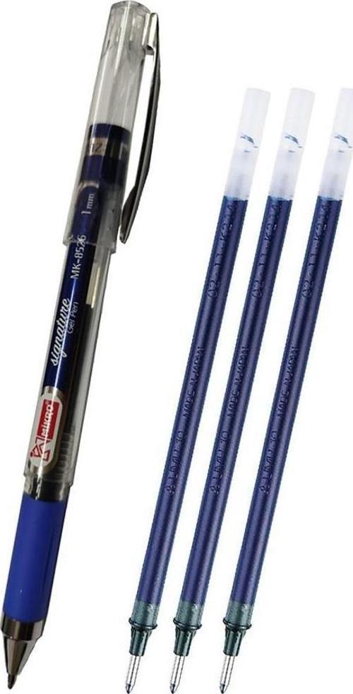Mavi İmza Kalemi 1.0mm 1 Adet Refil Yedek Uç Mürekkep 3 Adet Mikro İmza Kalemi Yeni Kasa Mk-8526 Kalın Uçlu Pilot Kalemi