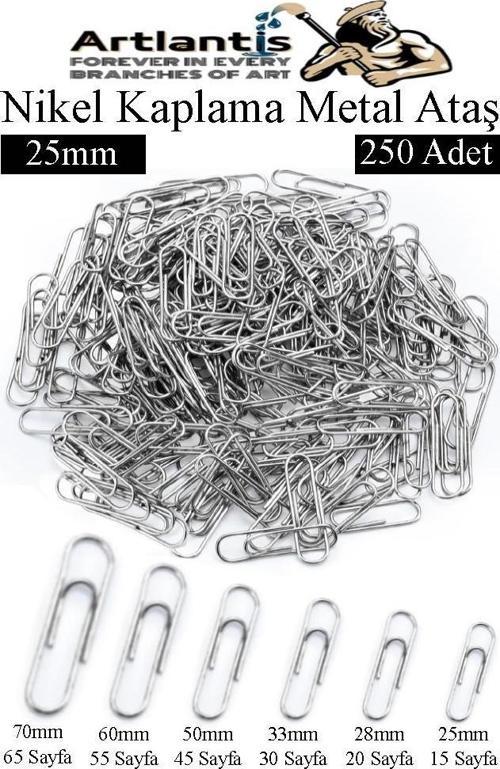 Metal Ataş No 2 25mm 250 li 1 Paket Nikel Kaplama Metal Ataç Dayanıklı Paslanmaz 15 Sayfa Kapasiteli Ofis Okul Büro