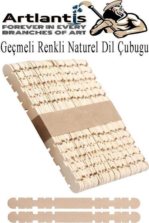Naturel Geçmeli Dil Çubuğu Dar 50 li 1 Paket Çentikli Tırtıklı Geçirmeli Eklemeli Naturel Dondurma Çubuğu Kesik Uçlu Ahş