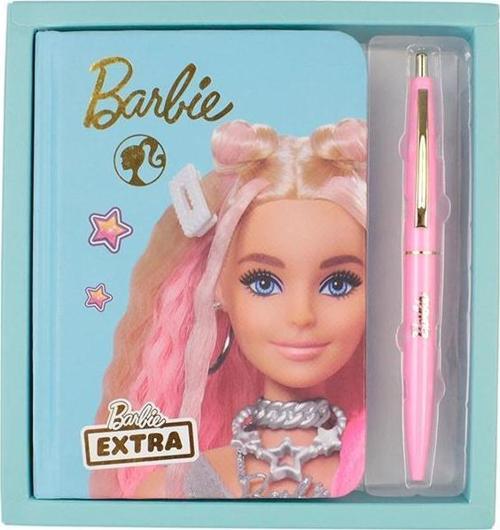 Orijinal Barbie Extra Notebook Mavi 2 li  Kalın Kapak Çizgili Defter Tükenmez Kalem Lisanlı Barbie Baskılı Not Defteri S