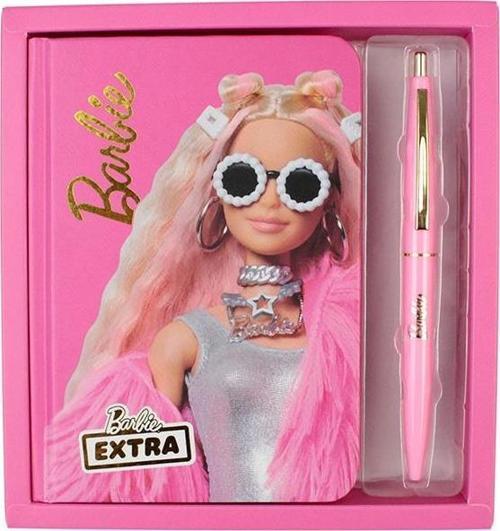 Orijinal Barbie Extra Notebook Pembe 2 li  Kalın Kapak Çizgili Defter Tükenmez Kalem Lisanlı Barbie Baskılı Not Defteri 