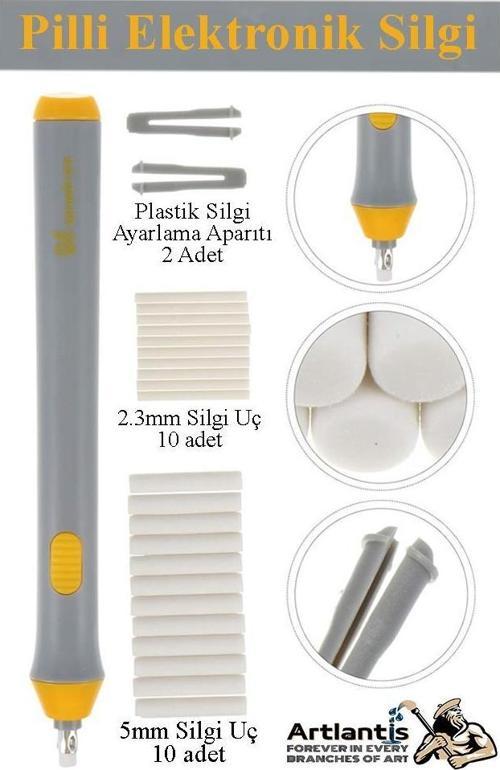 Otomatik Elektronik Silgi Pilli 23 Parça 1 Paket Karakalem Eskiz Çizim Taşınabilir Kalem Silgi Dağıtma Karıştırıcı