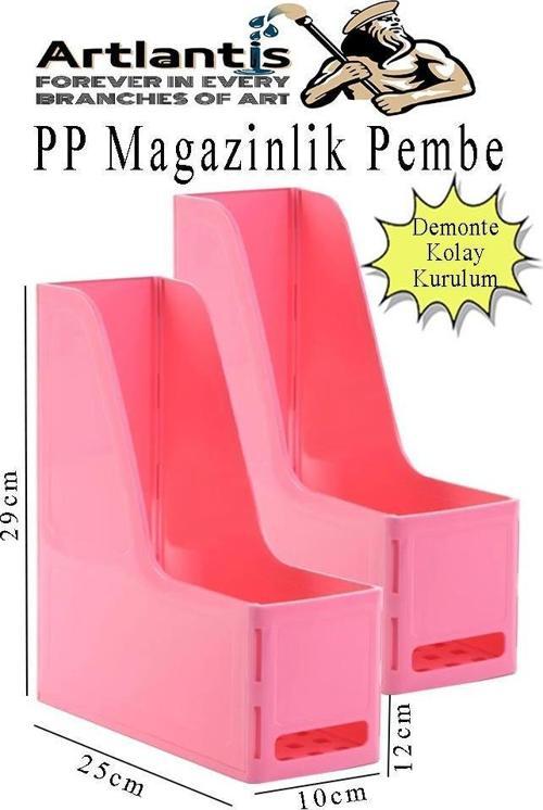 Pembe Magazinlik Demonte Plastik 2 Adet Plastik Kutu Klasörü Magazinlik A4 Dosya ve Masa Düzenleyici Sınıf Ev Ofis