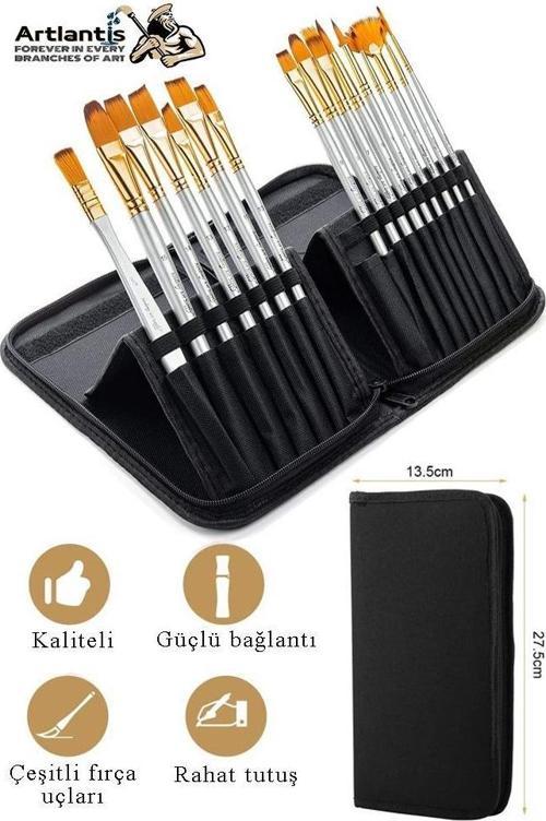 Profesyonel Resim Fırça Seti 15 li 1 Paket Sentetik Kaliteli Ressam Fırça Seti Çantalı Akrilik Suluboya Guaj Sanatçı