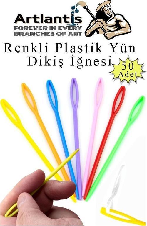 Renkli Plastik Yün İğnesi 9 cm 50 Adet Plastik Dikiş İğnesi Plastik Örgü Dikme İplik İğne Dokuma İğnesi