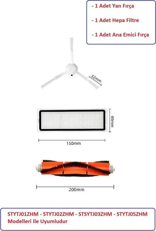 Mi Robot Xiaomi Mop Pro + Plus (Stytj02Zhm-Stytj03Zhm) Uyumlu Fırça Filtre Seti