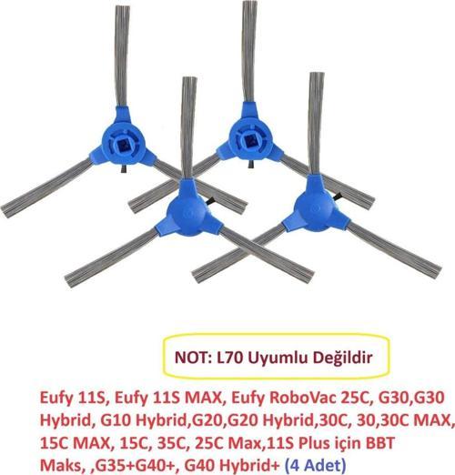 11S, Robovac 25C ,G30 Hybrid,  Uyumlu  G10 G20 Hybrid 30C 15C  4 Adet Yan Fırça