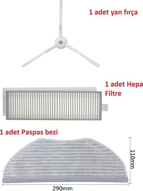 Viomi V3 Max Uyumlu Hepa Filtre Mop Paspa Ve Yan Fırça