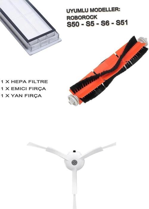 Mi Robot Vakum S50 S51 S5 S6 Hepa Filtre + Yan Fırça + Emici Ana Fırça