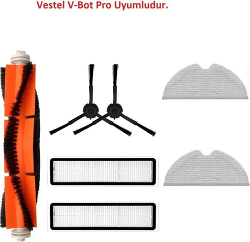 Vestel V-Bot Pro Uyumlu Robot Süpürge Yedek Hepa Filtre Mop Paspas Fırça Seti