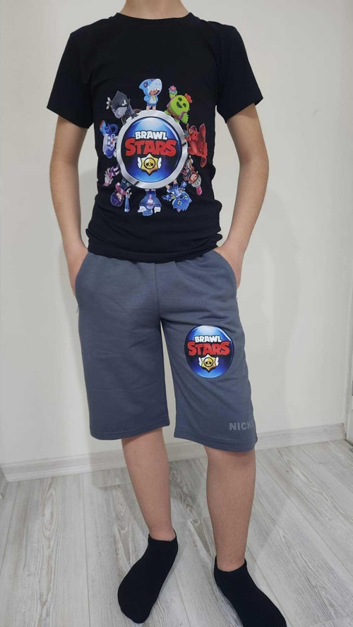 Brawl Stars Çocuk Alt Üst Takım Tişört Şort Pamuklu