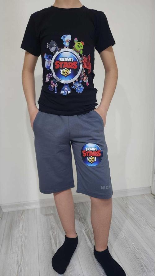 Brawl Stars Çocuk Alt Üst Takım Tişört Şort Pamuklu