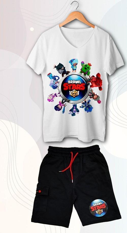 Brawl Stars Baskılı V Yaka Erkek Çocuk Tişört Ve Şort Takım