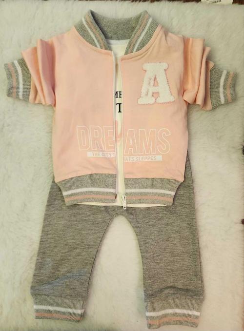 Kız Çocuk Pudra Pembe  Sweatshirt Takım  Fermuarlı 3 Parça